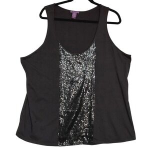 Beverly Drive Black Sequin Panel Tank Top | Size 2X Plus
